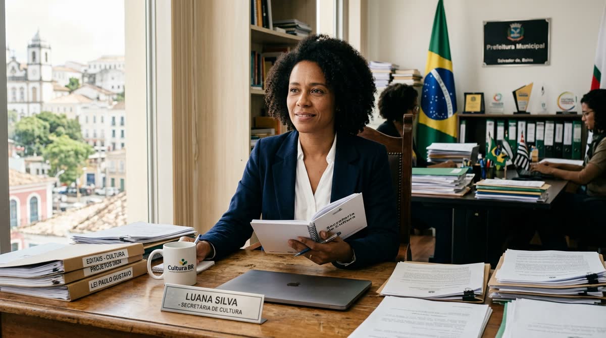 Secretária de Cultura organizando editais na prefeitura